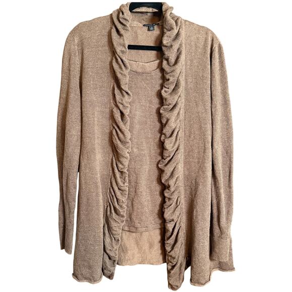 LAFAYETTE 148 New York Brown Linen Cotton Inox Long Line Twin set Sweater Large - Picture 1 of 9